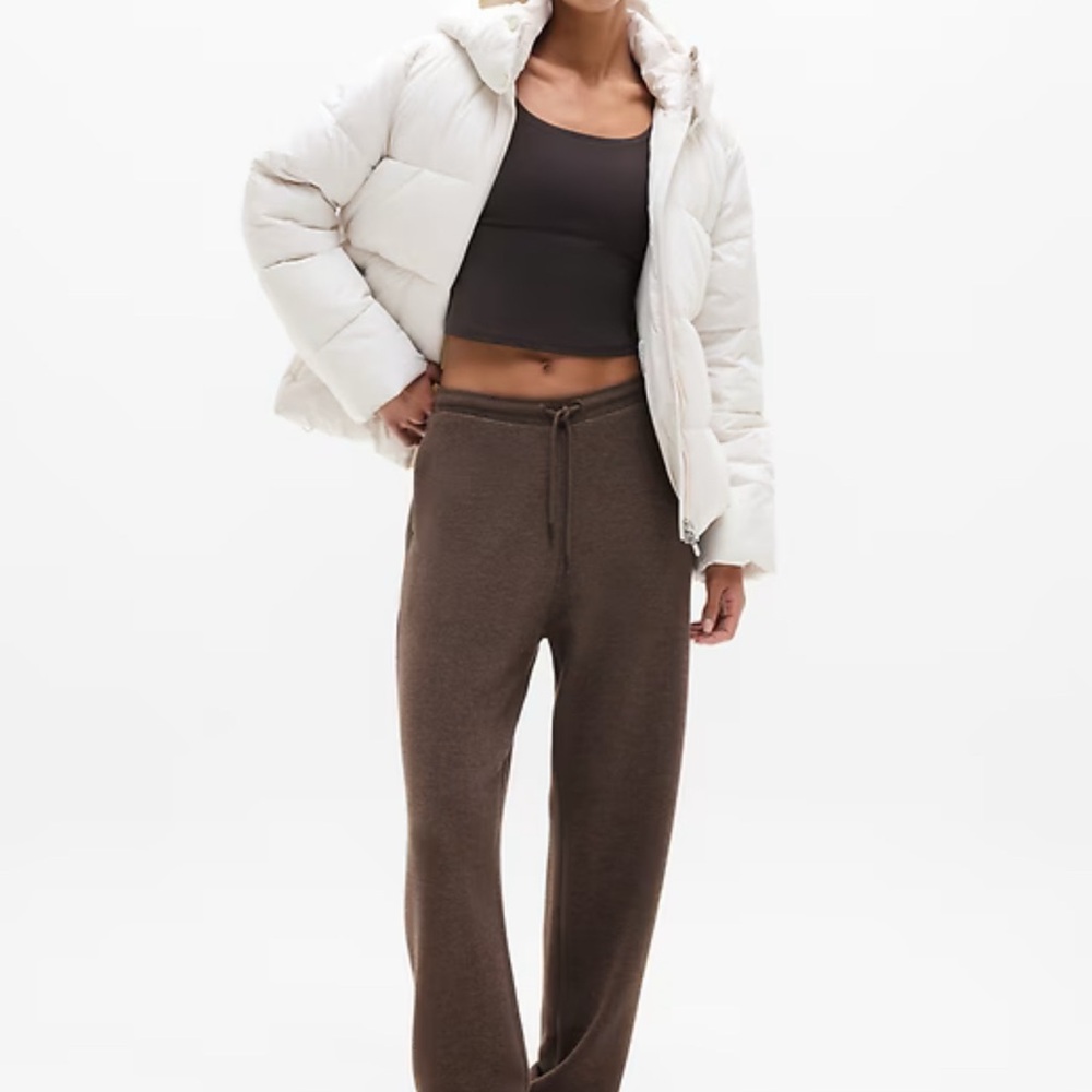 Athleta  Medium Cozy Mid-Rise Drawstring Knit Waffle Joggers Pants - Brown